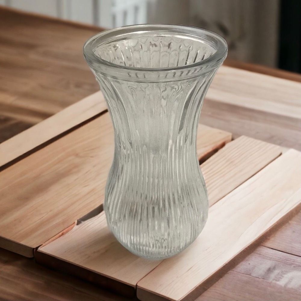 Vintage Hoosier Glass Vase Clear‎ Ribbed 4086-A Flare top